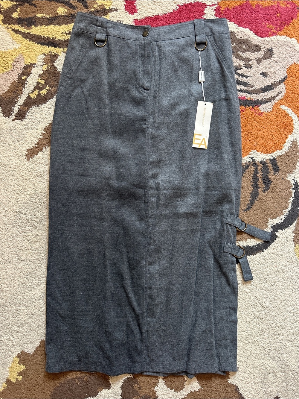 Eleonora Amadei Gray Buckle Midi Skirt NWT